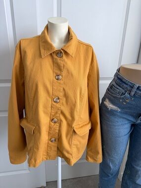 Appleseed's Mustard Yellow Button Up Coat Blazer Cotton Jacket Size Petite XL